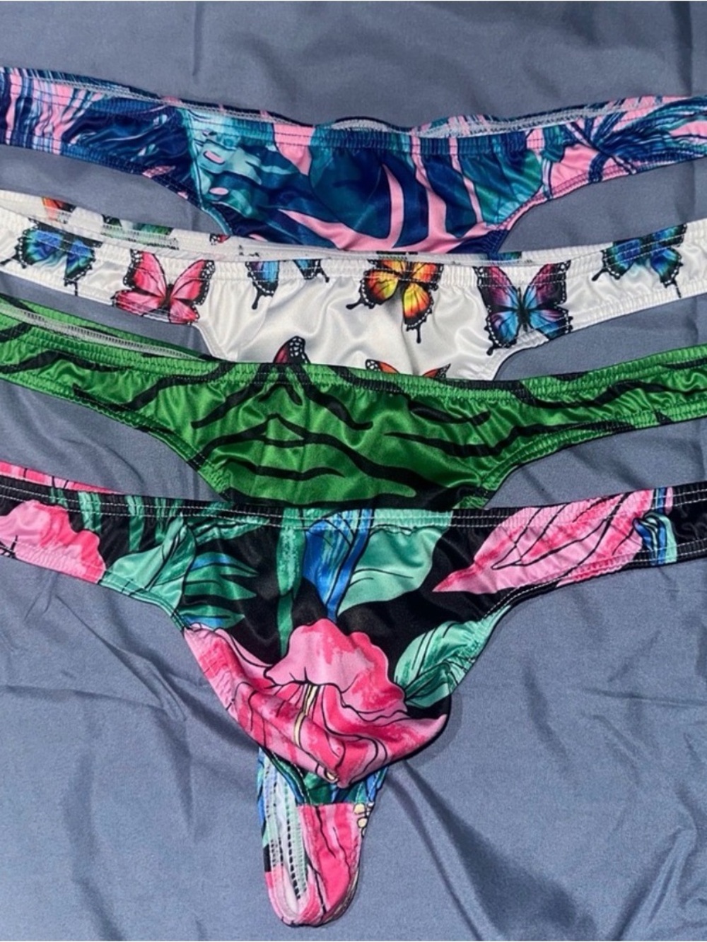 Bright Tropical & Butterfly Print Thong Set - 4 Pack